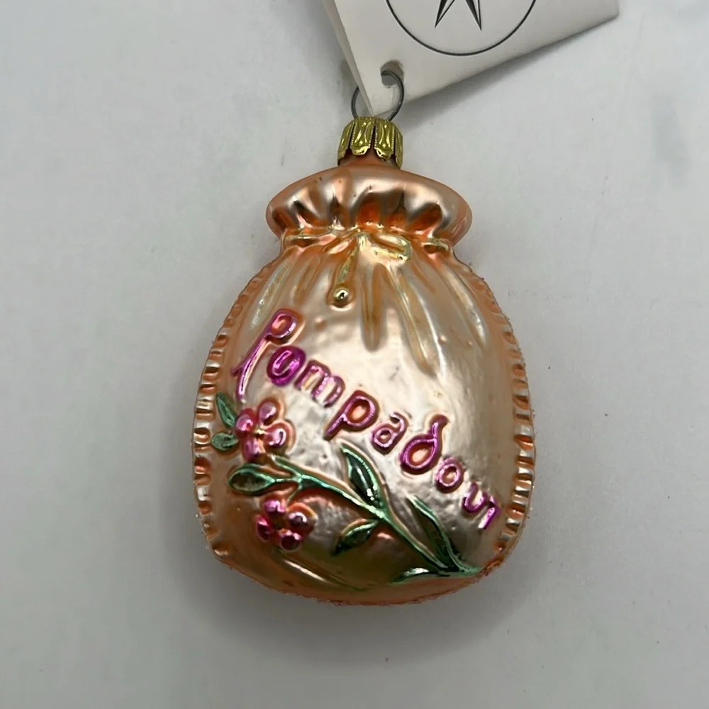 Rare Christopher Radko Glass Ornament Collectible Pompadour Purse Bag Flowers